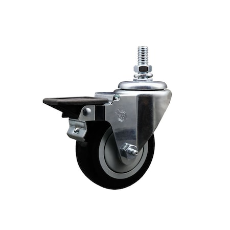 Service Caster 35 Inch Black Polyurethane 10 MM Threaded Stem Caster with Brake SCC-TS20S3514-PPUB-BLK-PLB-M1015